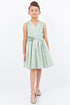 Girls V-Neck Pleated Flower Girl Dress with Rose Appliqué 2-12